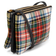CELINE blue green red TARTAN WOOL & LEATHER SMALL TRIO Crossbody Bag