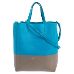 Celine Blue/Grey Grained Leather Small Vertical Cabas Tote