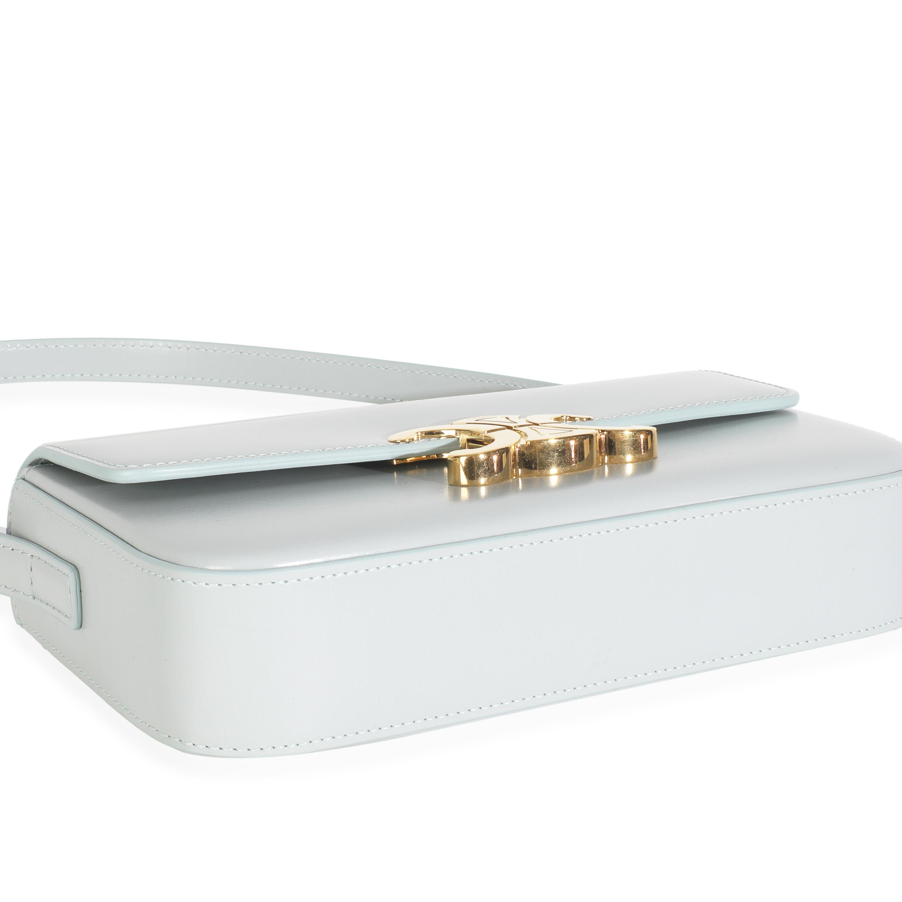 Celine Blue Grey Shiny Calfskin Claude Triomphe Shoulder Bag en vente 2