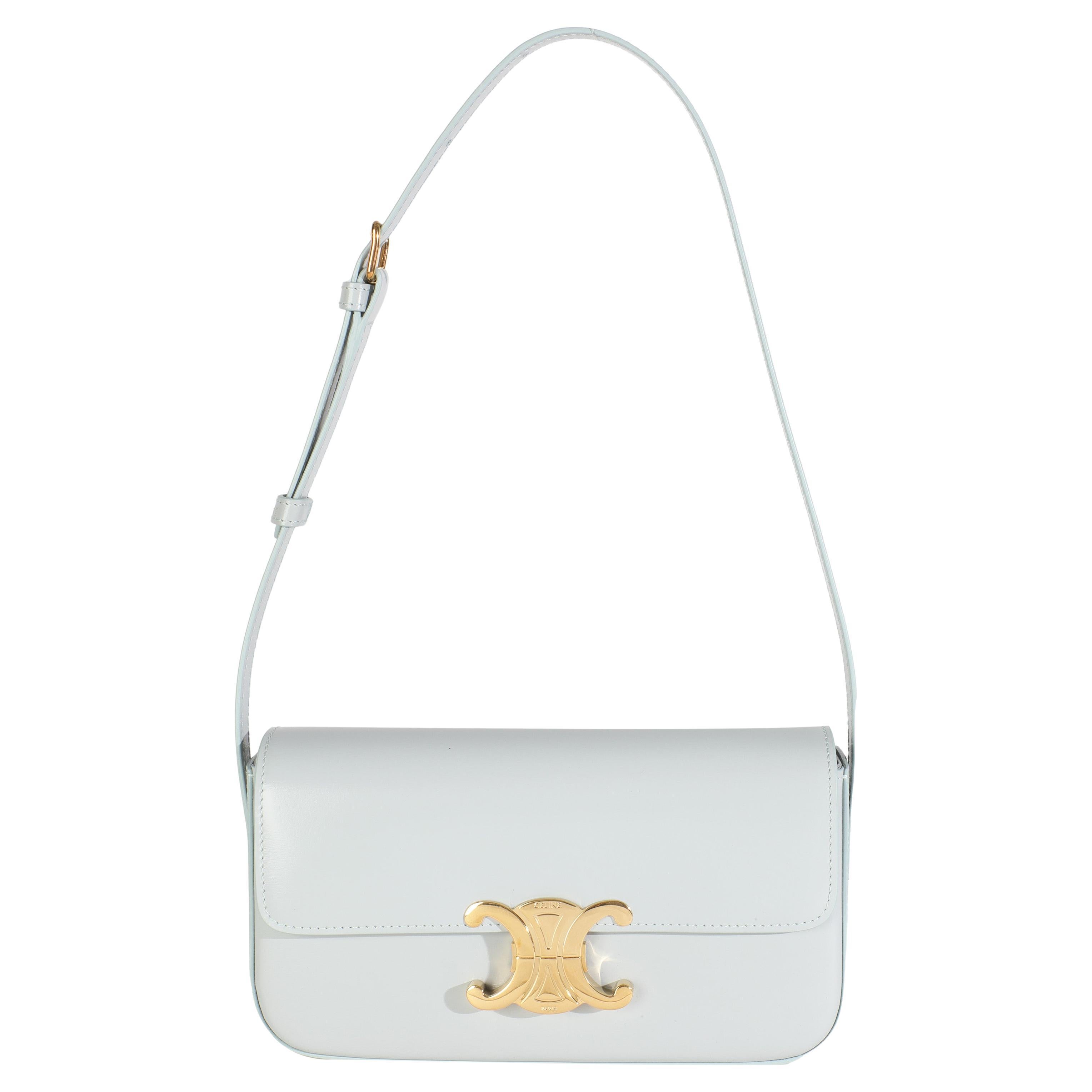 Celine Blue Grey Shiny Calfskin Claude Triomphe Shoulder Bag