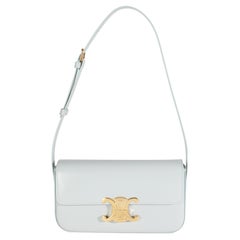 Celine Blue Grey Shiny Calfskin Claude Triomphe Shoulder Bag