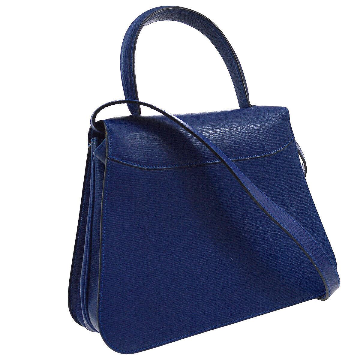 Celine Blue Leather 2 in 1 Gold Top Handle Satchel Kelly Style Shoulder Bag In Good Condition In Chicago, IL