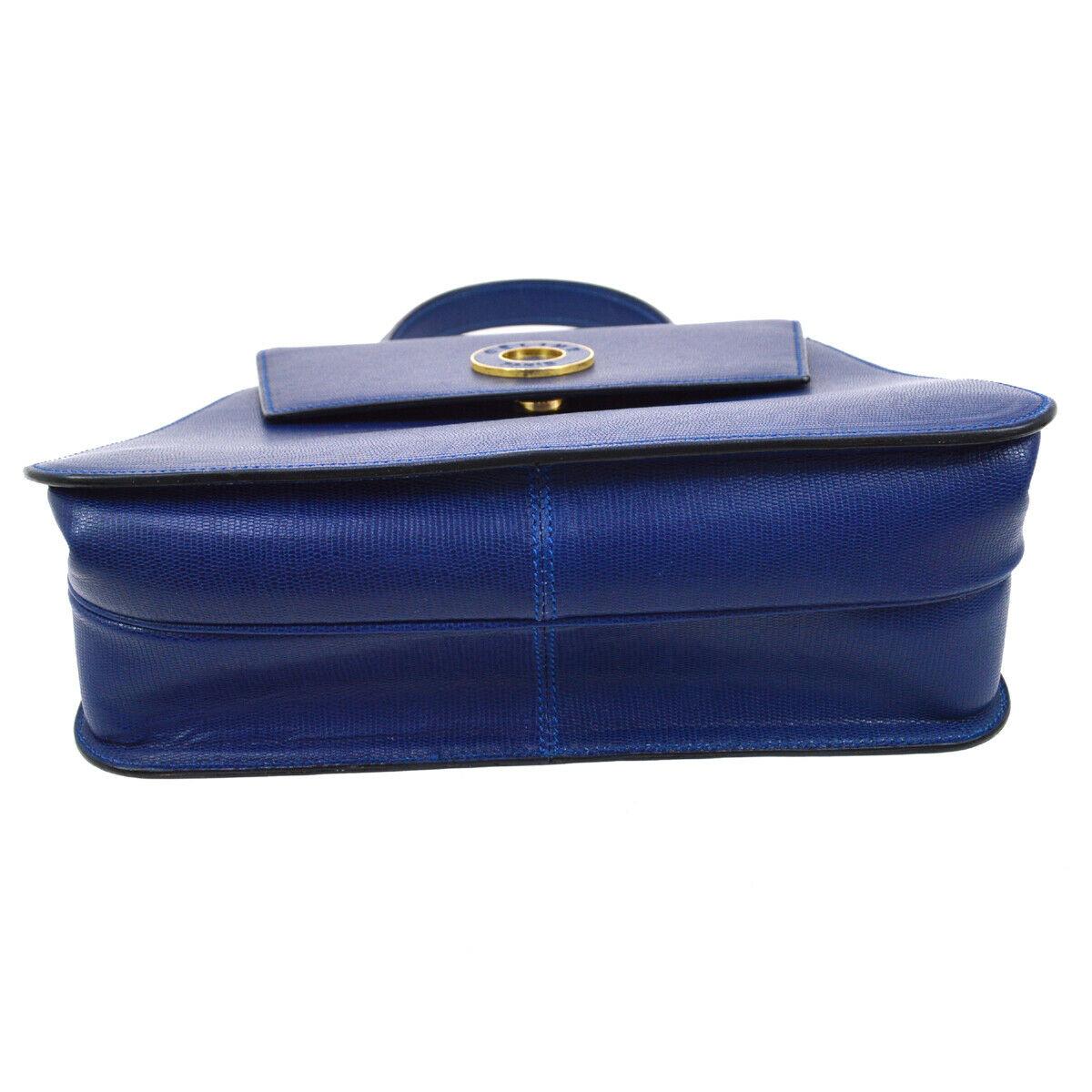 Women's Celine Blue Leather 2 in 1 Gold Top Handle Satchel Kelly Style Shoulder Bag