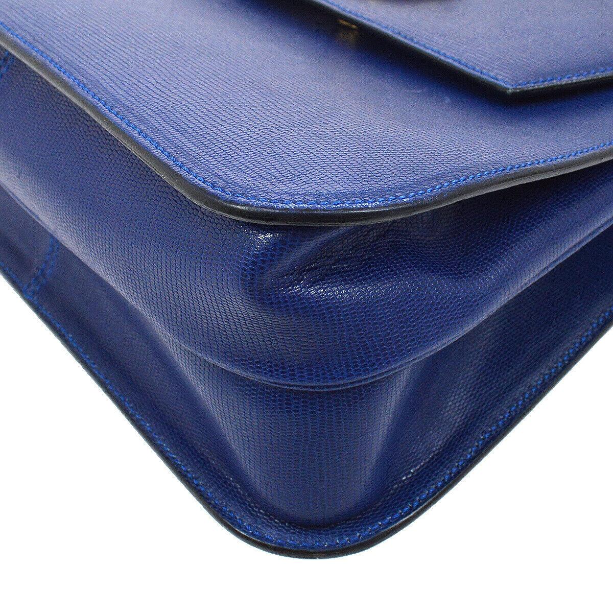 Celine Blue Leather 2 in 1 Gold Top Handle Satchel Kelly Style Shoulder Bag 1