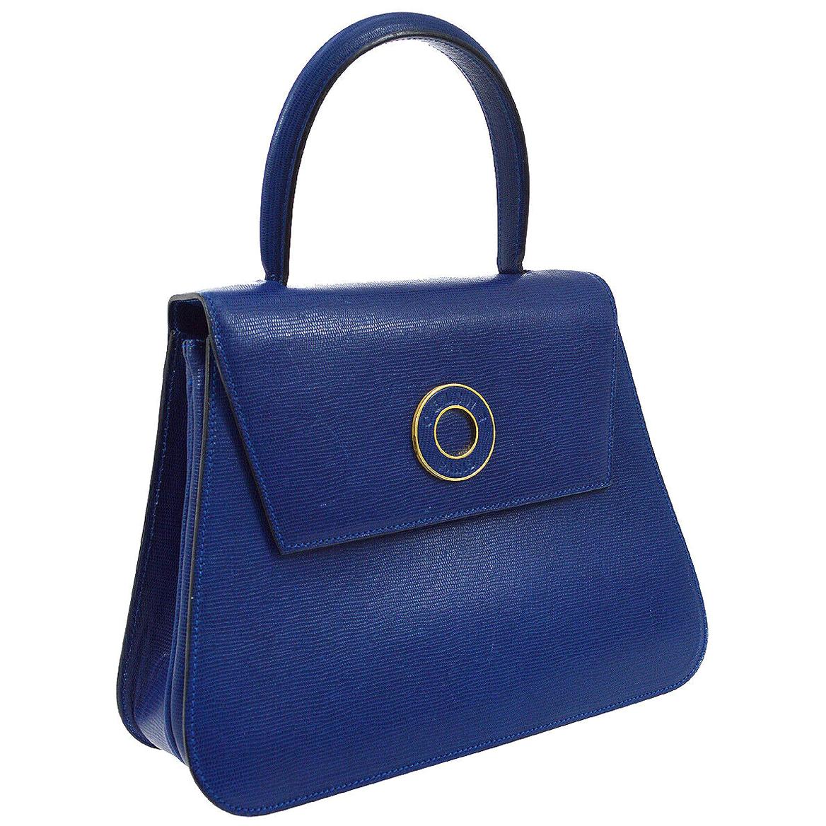 Celine Blue Leather 2 in 1 Gold Top Handle Satchel Kelly Style Shoulder Bag