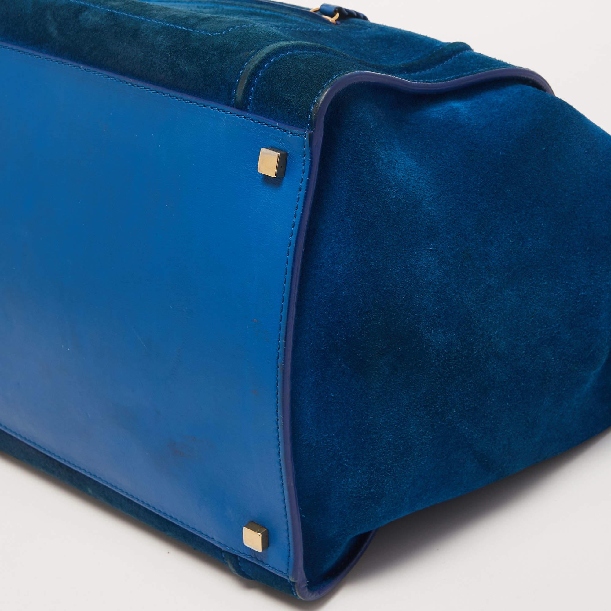 Celine Blue Leather and Suede Medium Phantom Luggage Tote 11