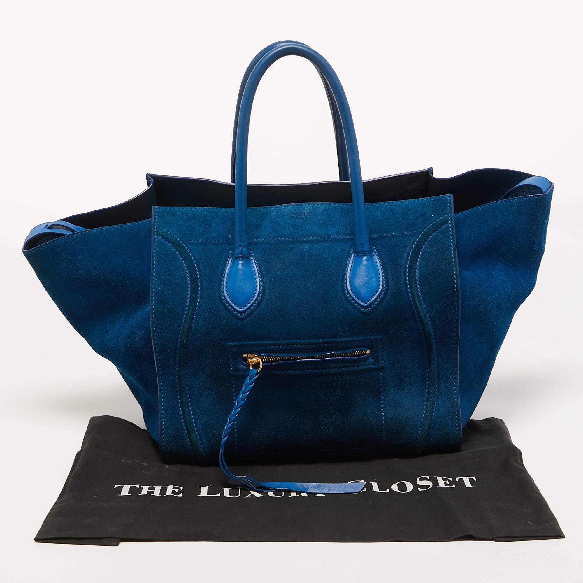 Celine Blue Leather and Suede Medium Phantom Luggage Tote 16