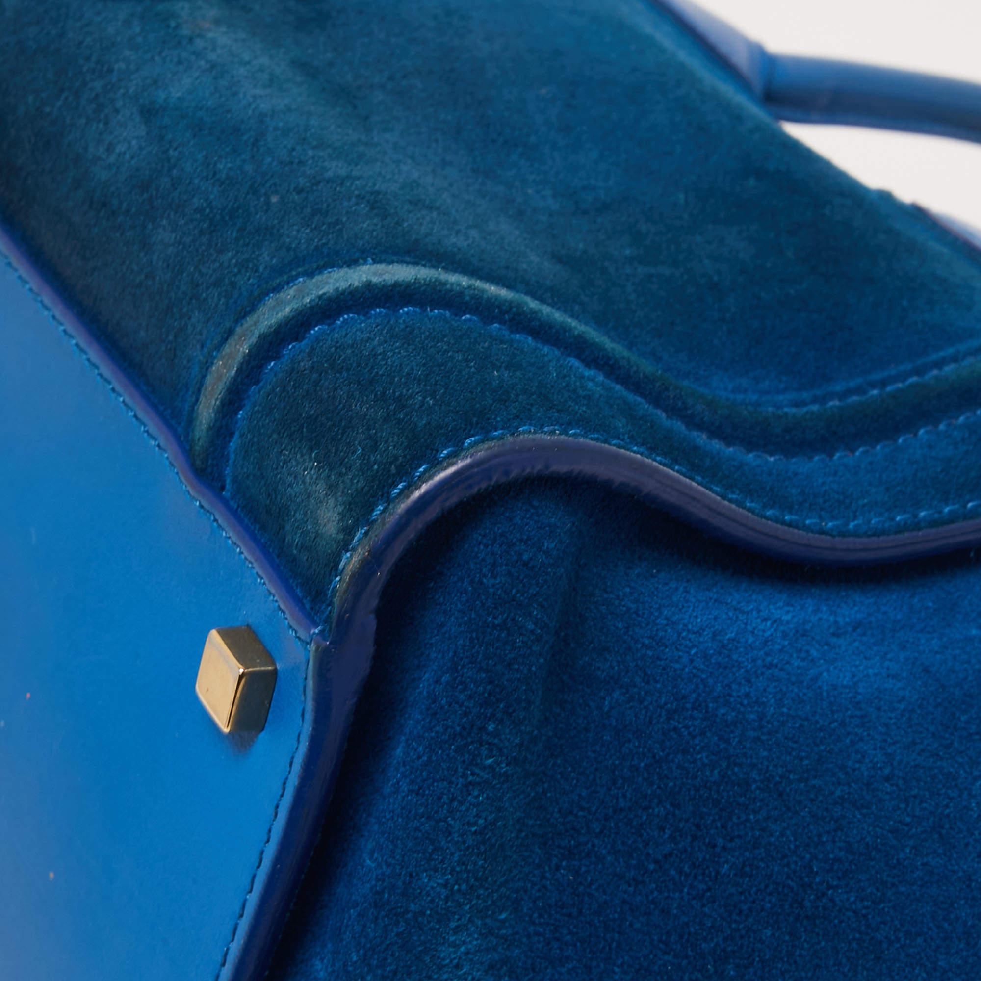 Celine Blue Leather and Suede Medium Phantom Luggage Tote In Good Condition In Dubai, Al Qouz 2