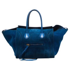 Celine Blue Leather and Suede Medium Phantom Luggage Tote
