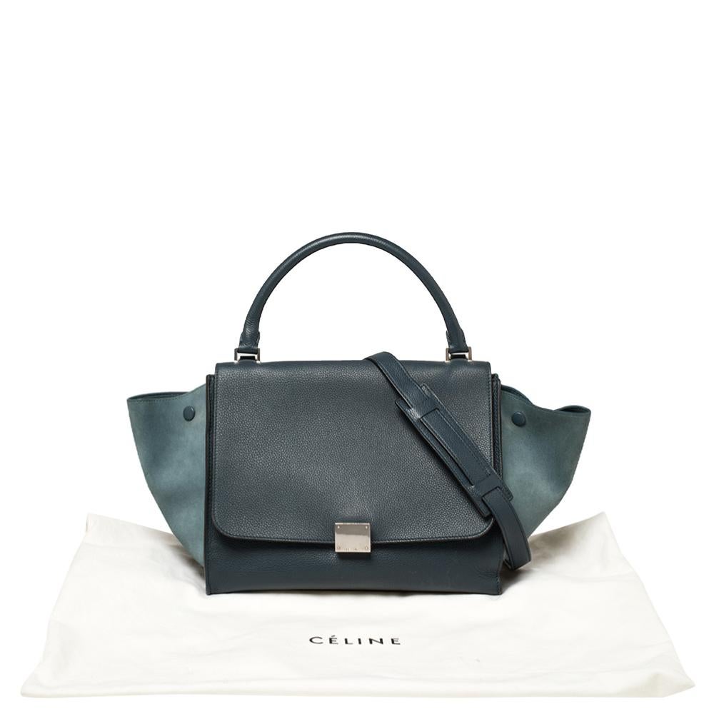Celine Blue Leather and Suede Medium Trapeze Bag 6