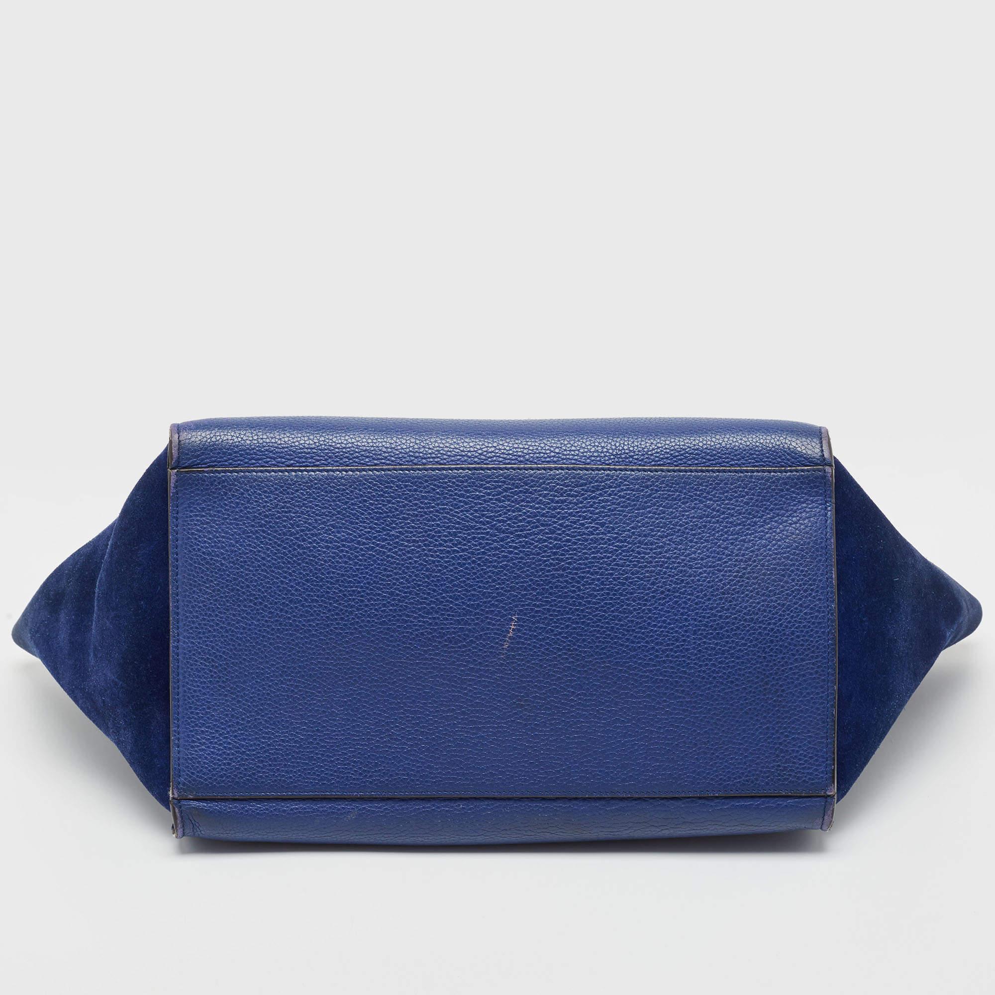 Celine Blue Leather and Suede Medium Trapeze Bag 12
