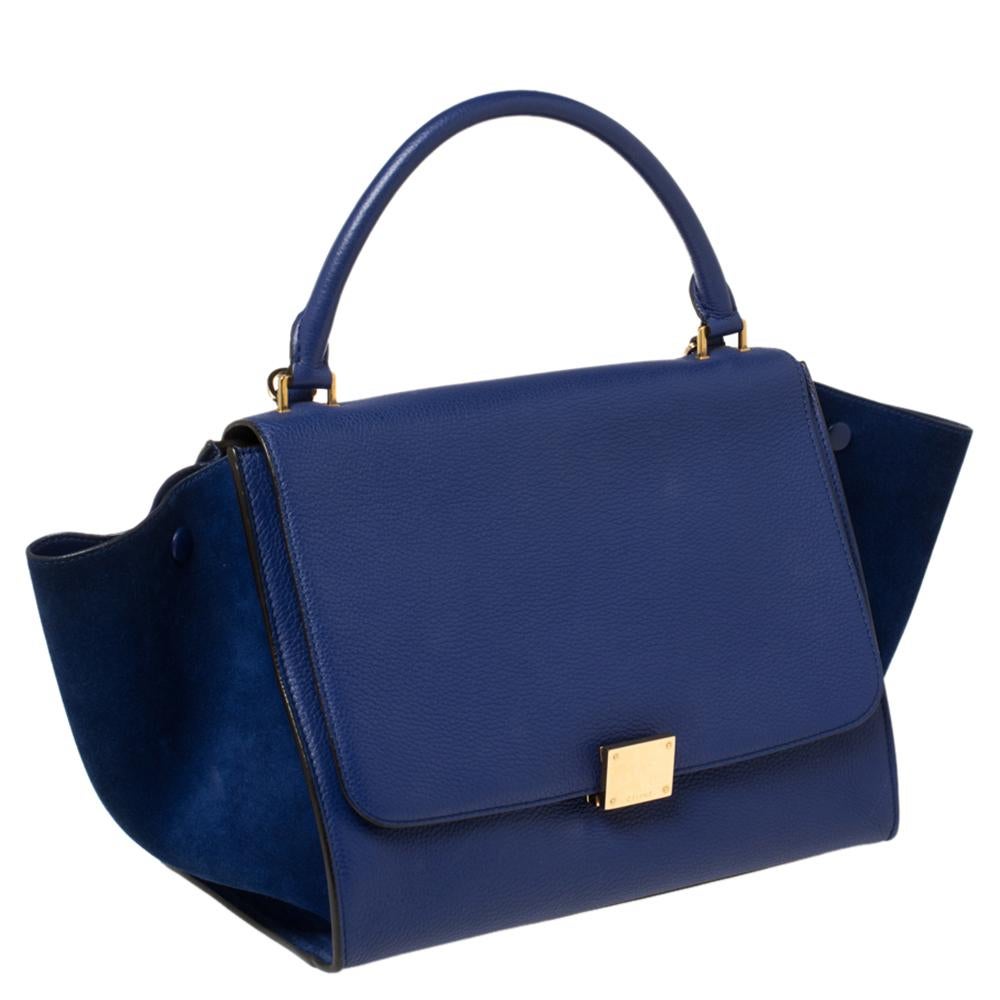 Women's Celine Blue Leather and Suede Medium Trapeze Bag