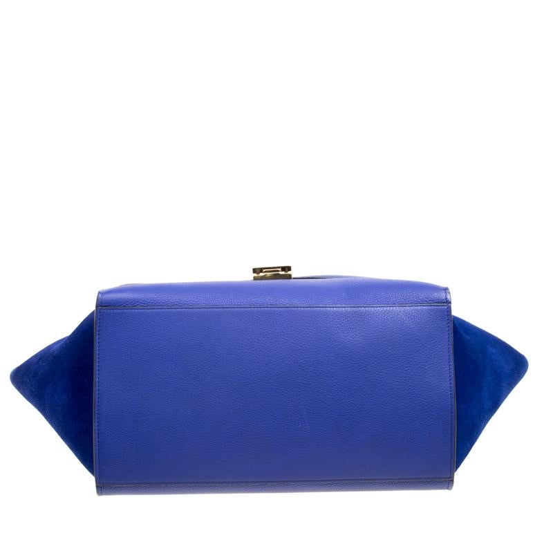 Celine Blue Leather and Suede Medium Trapeze Bag 1