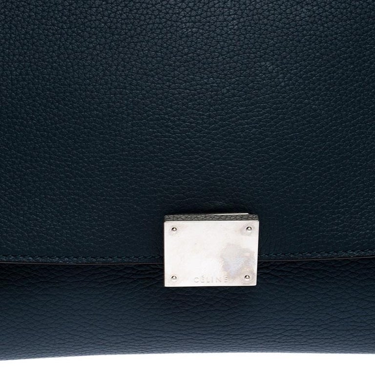 Celine Blue Leather and Suede Medium Trapeze Bag For Sale at 1stDibs