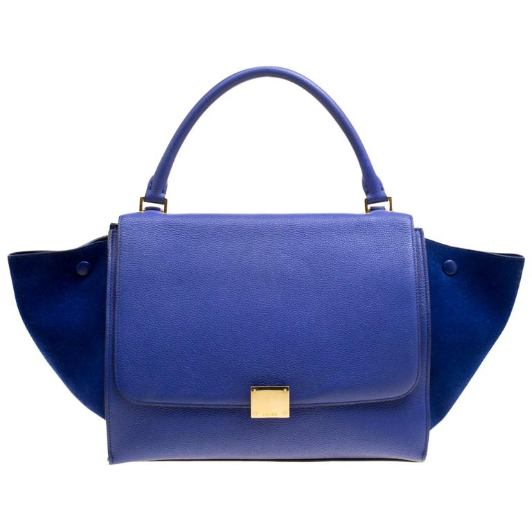 Celine Blue Leather and Suede Medium Trapeze Bag