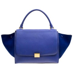 Celine Blue Leather and Suede Medium Trapeze Bag