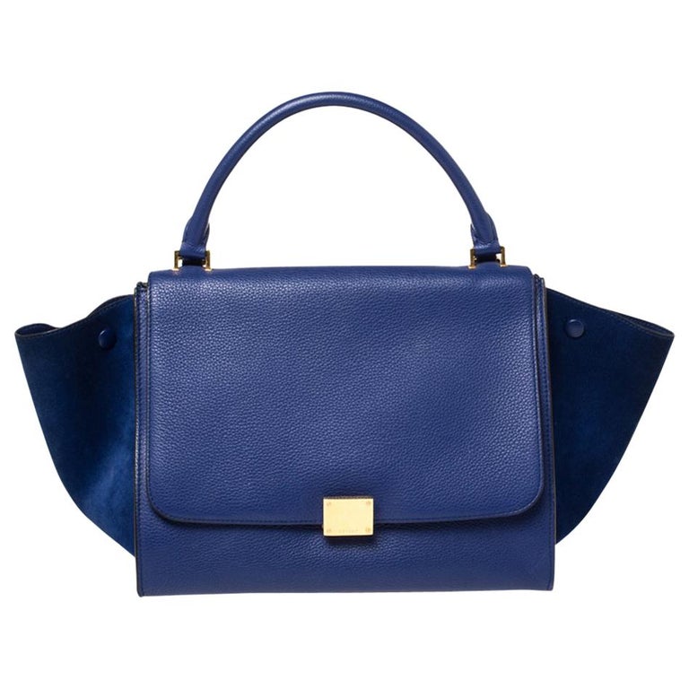 Celine Blue Leather and Suede Medium Trapeze Bag at 1stDibs