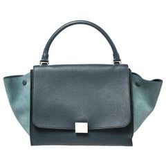 Celine Blue Leather and Suede Medium Trapeze Bag