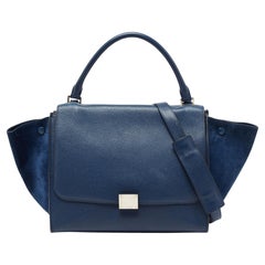 Celine Blue Leather And Suede Medium Trapeze Bag