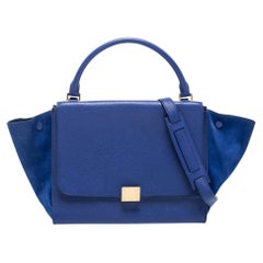 Celine Blue Leather And Suede Medium Trapeze Bag