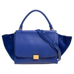 Celine Blue Leather And Suede Medium Trapeze Top Handle Bag