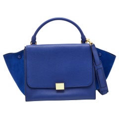 Celine Blue Leather and Suede Medium Trapeze Top Handle Bag