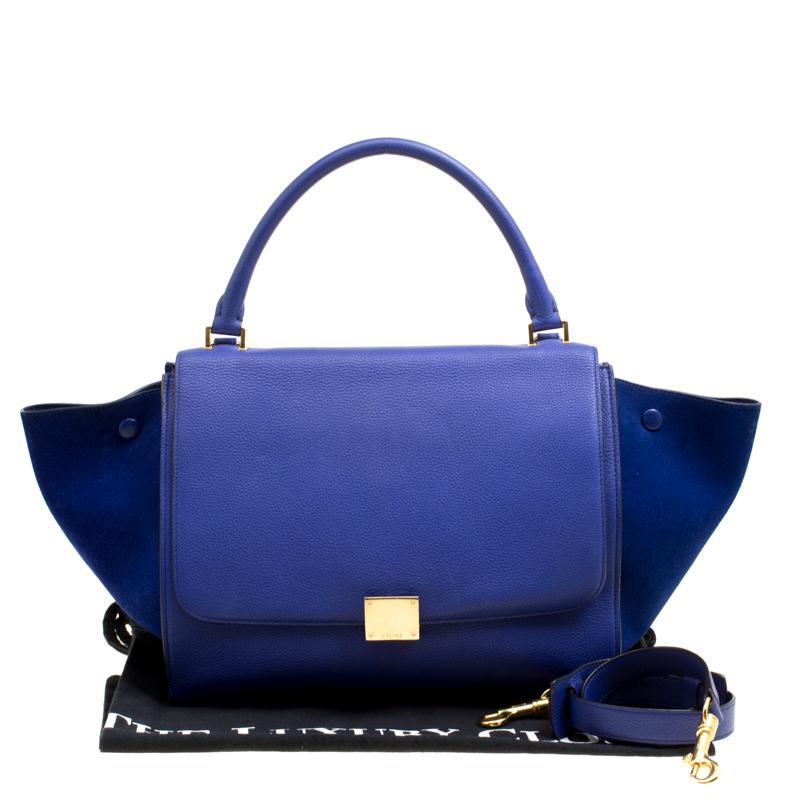 Celine Blue Leather and Suede Medium Trapeze Tote 7
