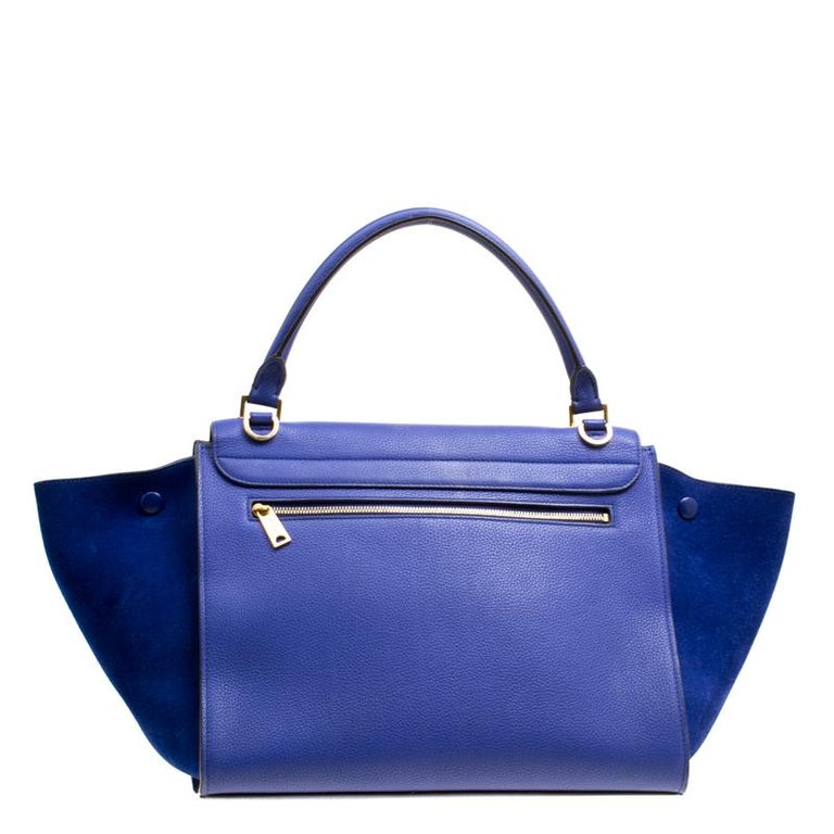 Celine Blue Leather and Suede Medium Trapeze Tote at 1stDibs