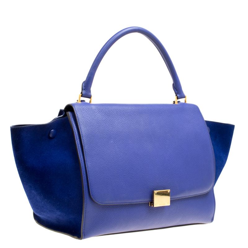 Women's Celine Blue Leather and Suede Medium Trapeze Tote