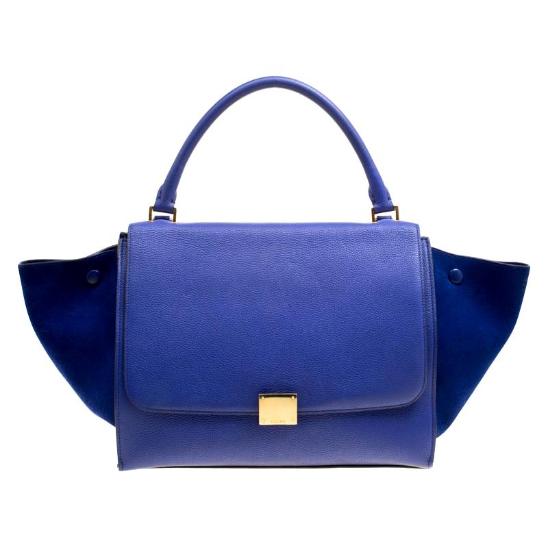 Celine Blue Leather and Suede Medium Trapeze Tote