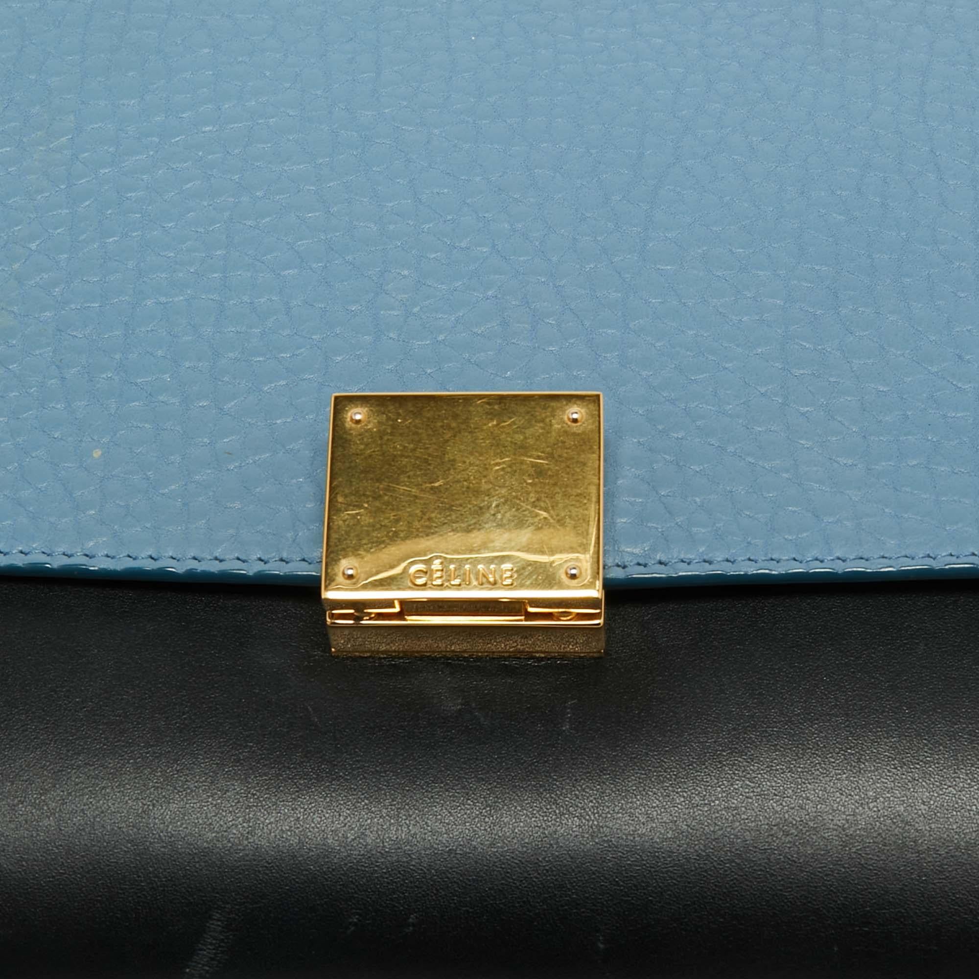 Celine Blue Leather and Suede Small Trapeze Bag 5