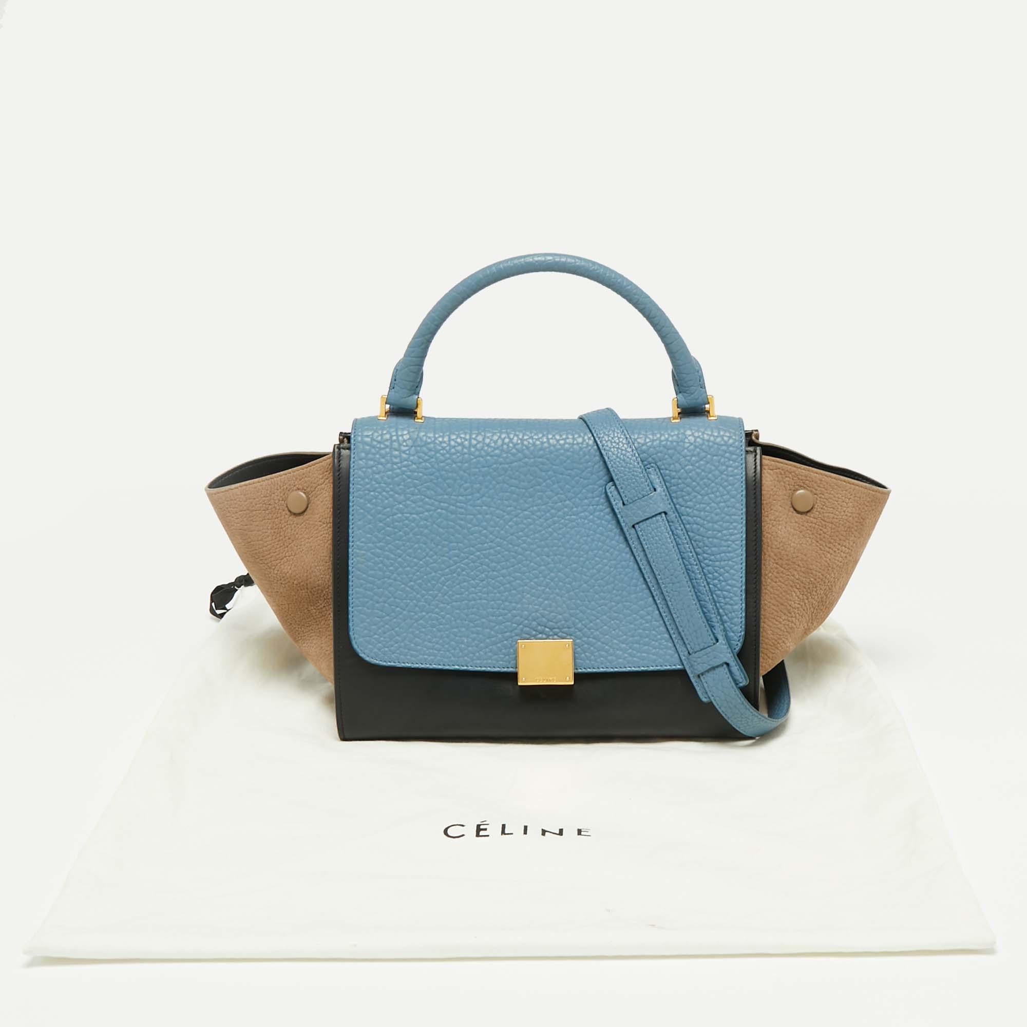 Celine Blue Leather and Suede Small Trapeze Bag 9