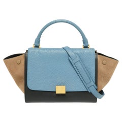 Celine Blue Leather and Suede Small Trapeze Bag