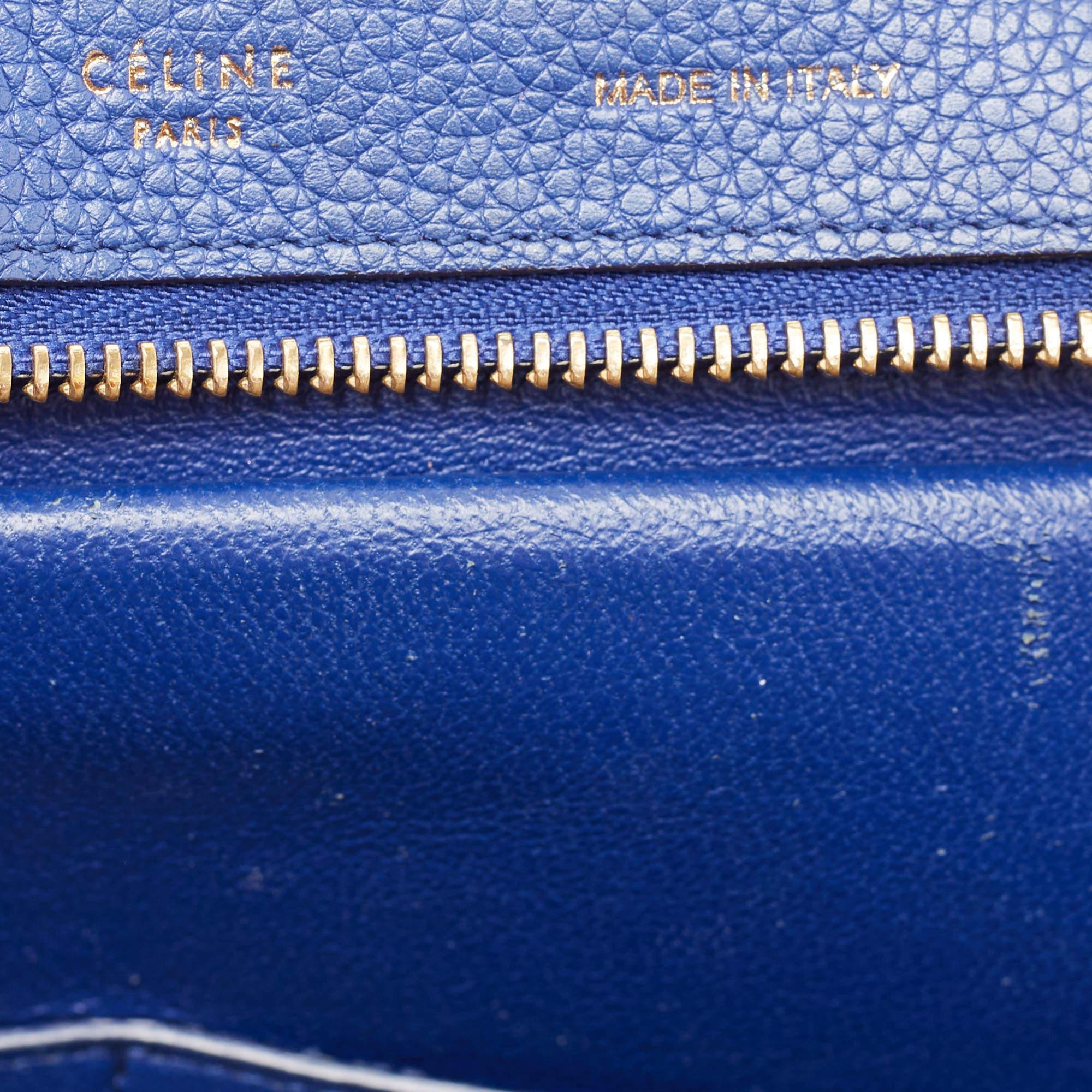 Celine Blue Leather and Suede Small Trapeze Top Handle Bag For Sale 7