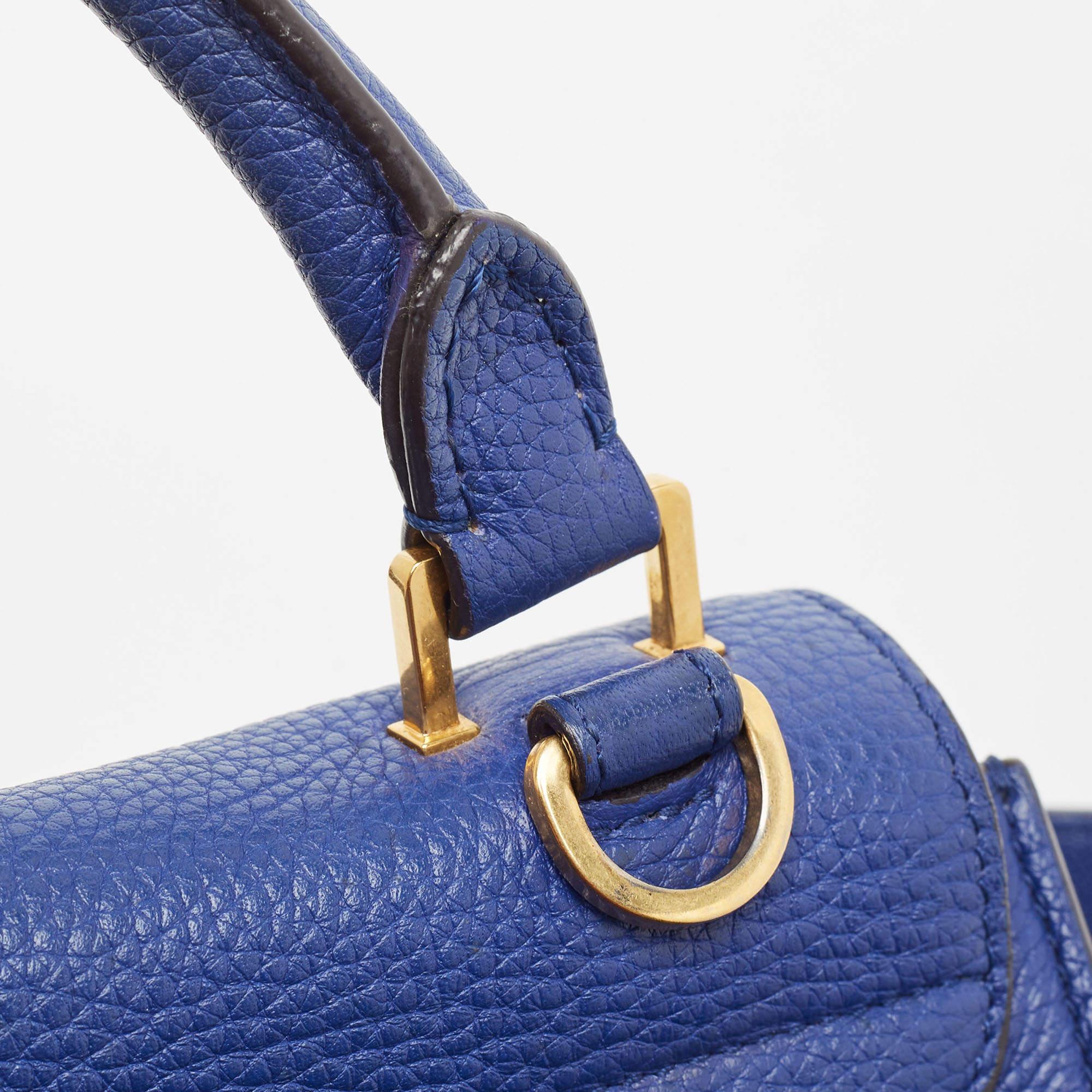 Celine Blue Leather and Suede Small Trapeze Top Handle Bag For Sale 10