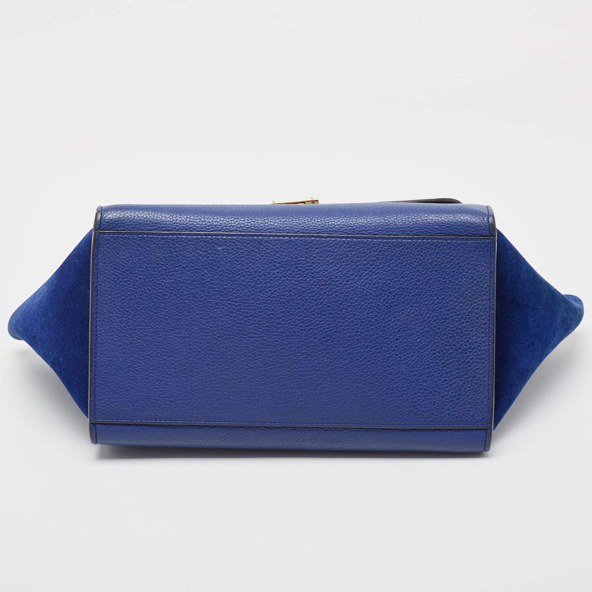 Celine Blue Leather and Suede Small Trapeze Top Handle Bag For Sale 1