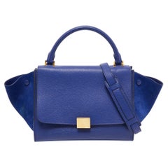 Celine Blue Leather and Suede Small Trapeze Top Handle Bag