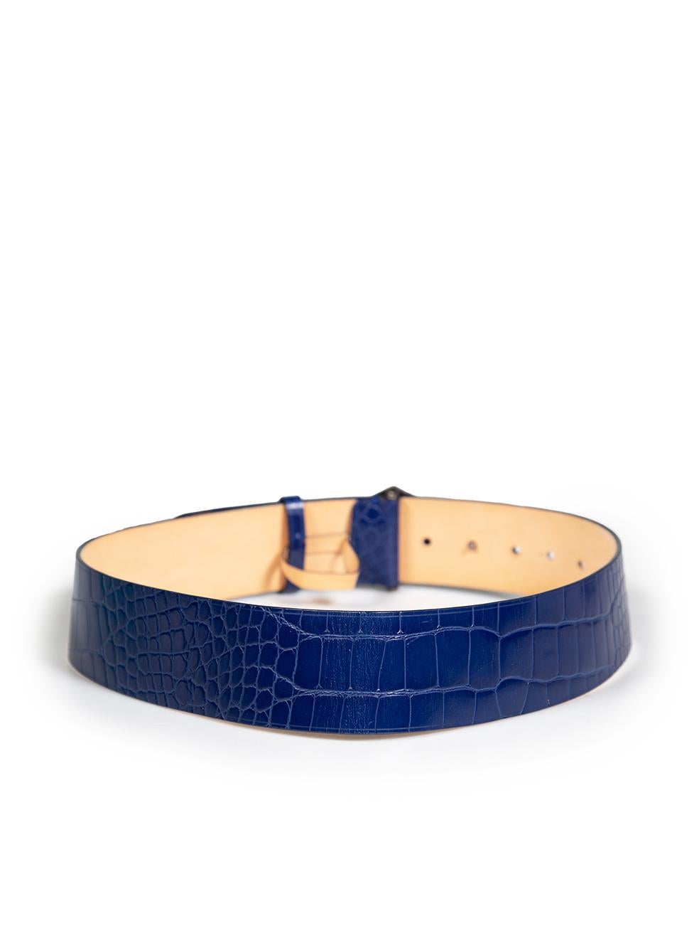 Bleu Céline - Ceinture à boucle avec logo en cuir bleu gaufré