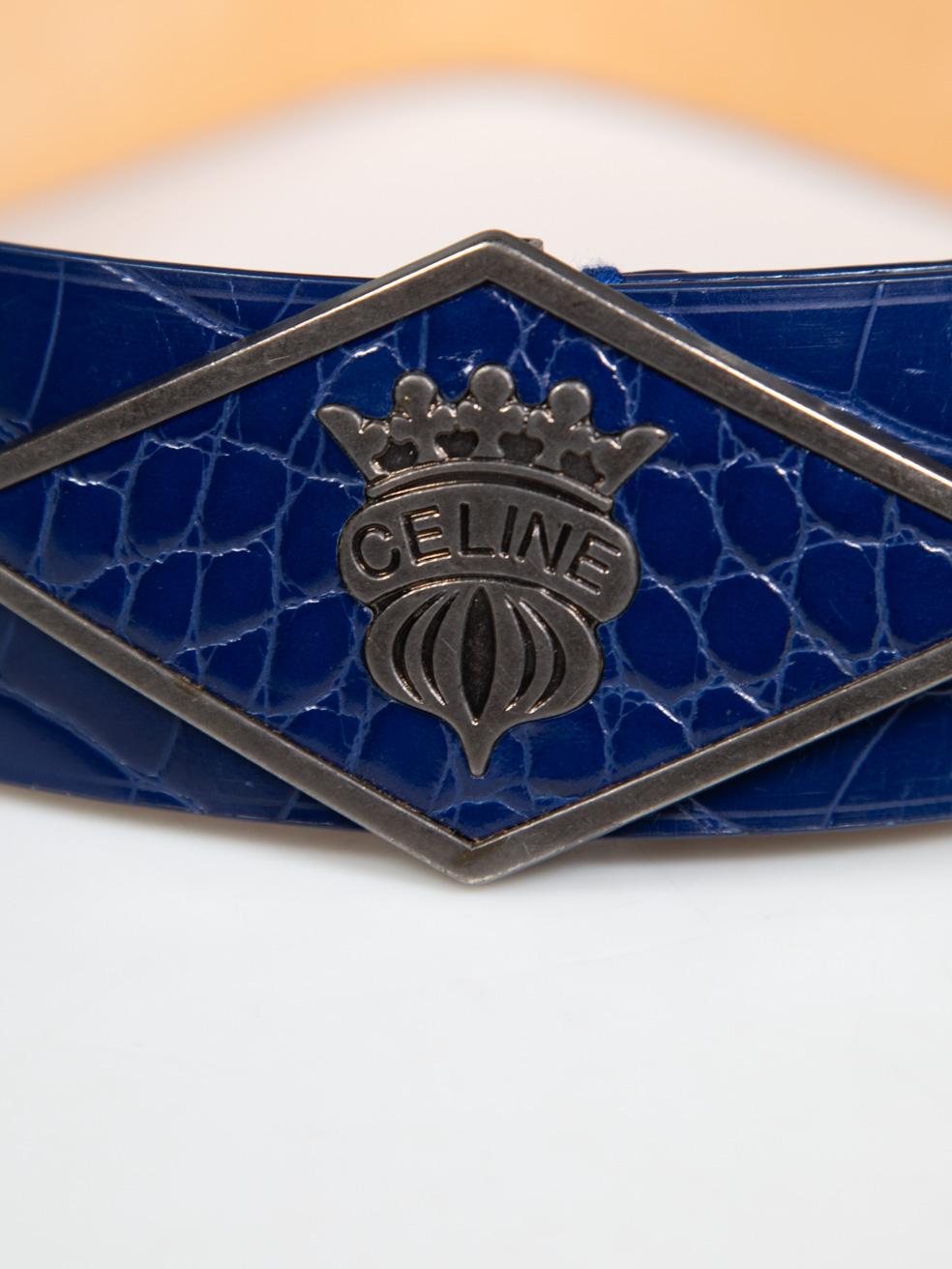  Céline - Ceinture à boucle avec logo en cuir bleu gaufré Pour femmes 