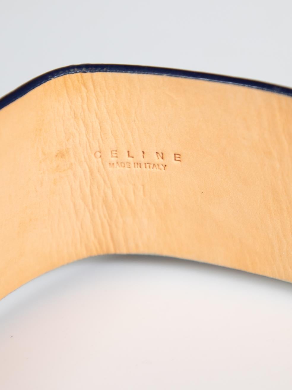 Céline - Ceinture à boucle avec logo en cuir bleu gaufré 1