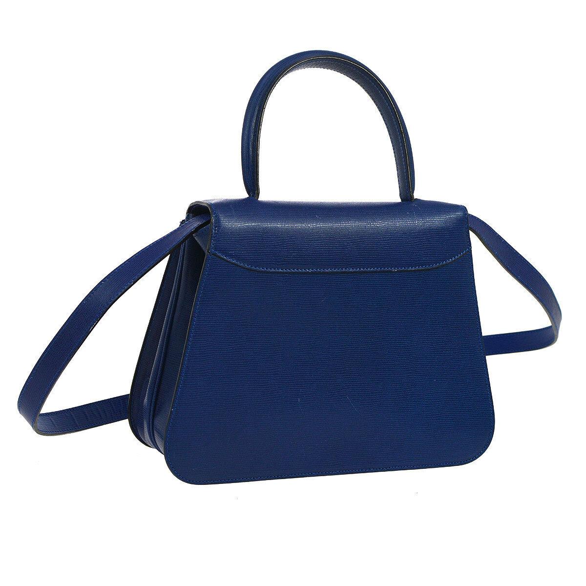 Purple Celine Blue Leather Gold 2 in 1 Kelly Style Top Handle Satchel Shoulder Flap Bag