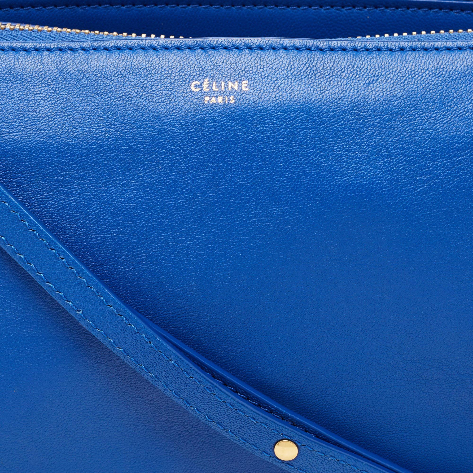 Celine Blue Leather Large Trio Zip Crossbody Bag For Sale 11
