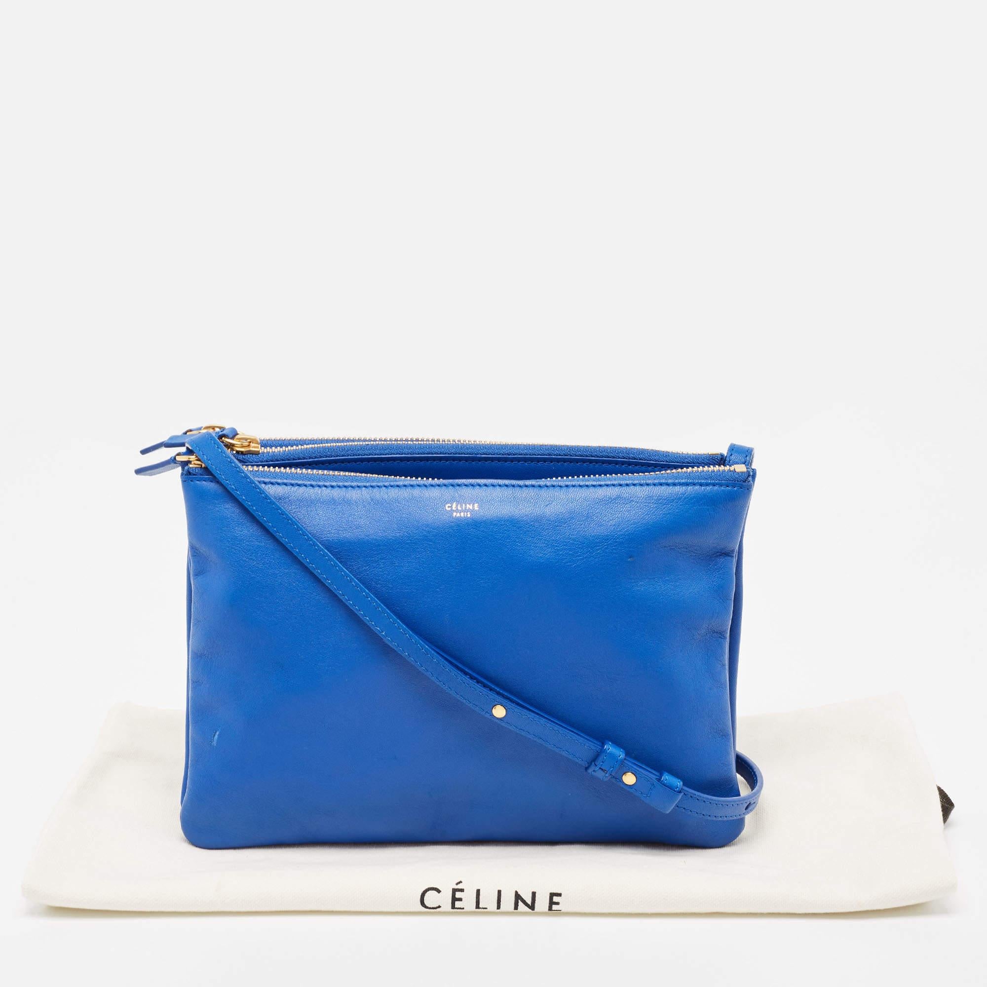 Celine Blue Leather Large Trio Zip Crossbody Bag For Sale 12