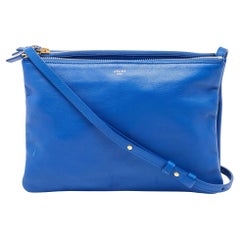 Celine Blue Leather Large Trio Zip Crossbody Bag