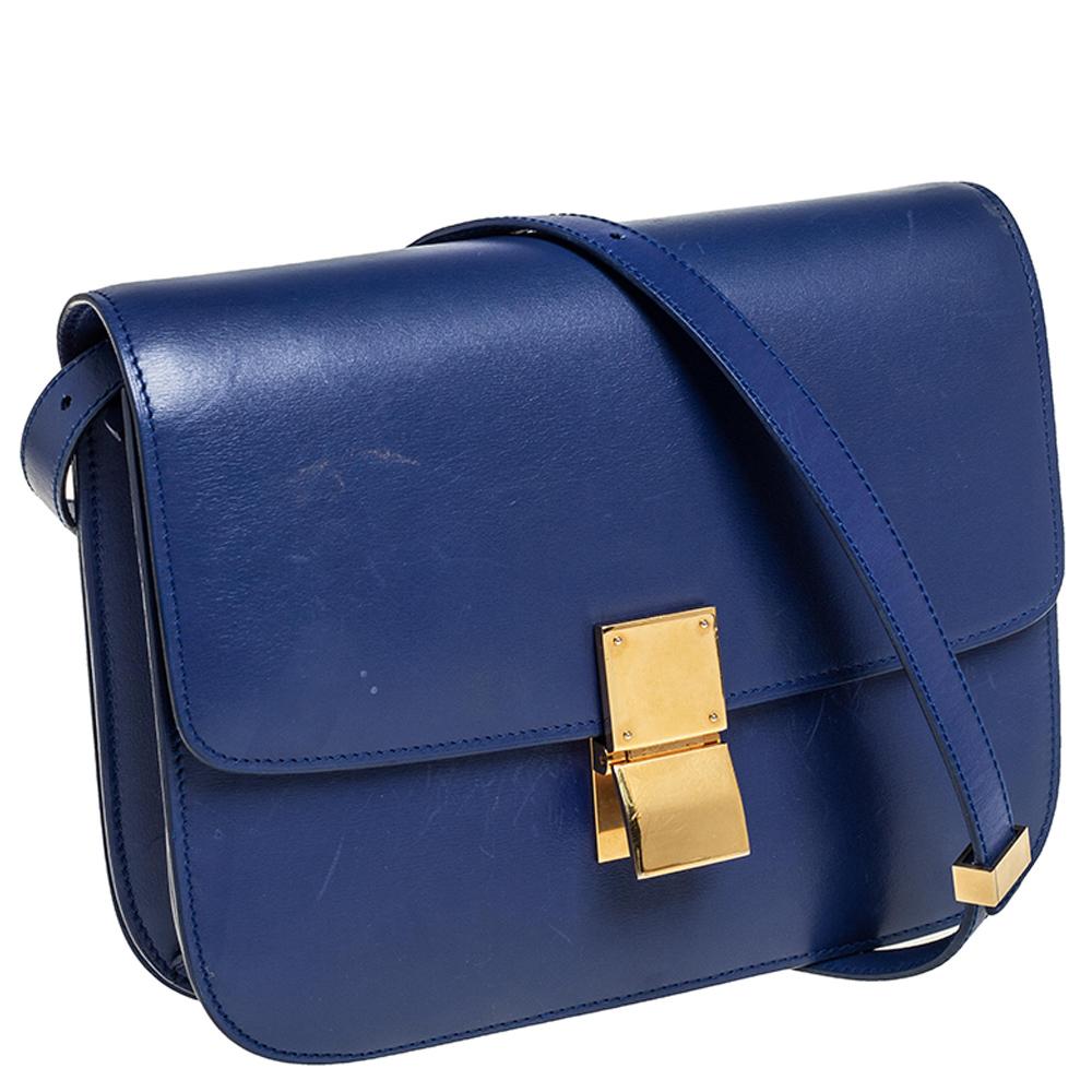 Women's Celine Blue Leather Medium Classic Box Crossbody Bag