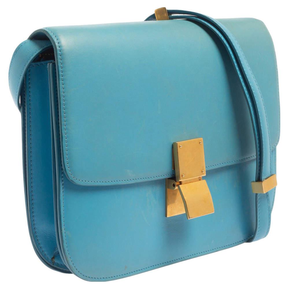 Medium Classic Box Umhängetasche aus blauem Leder von Celine (Blau) im Angebot
