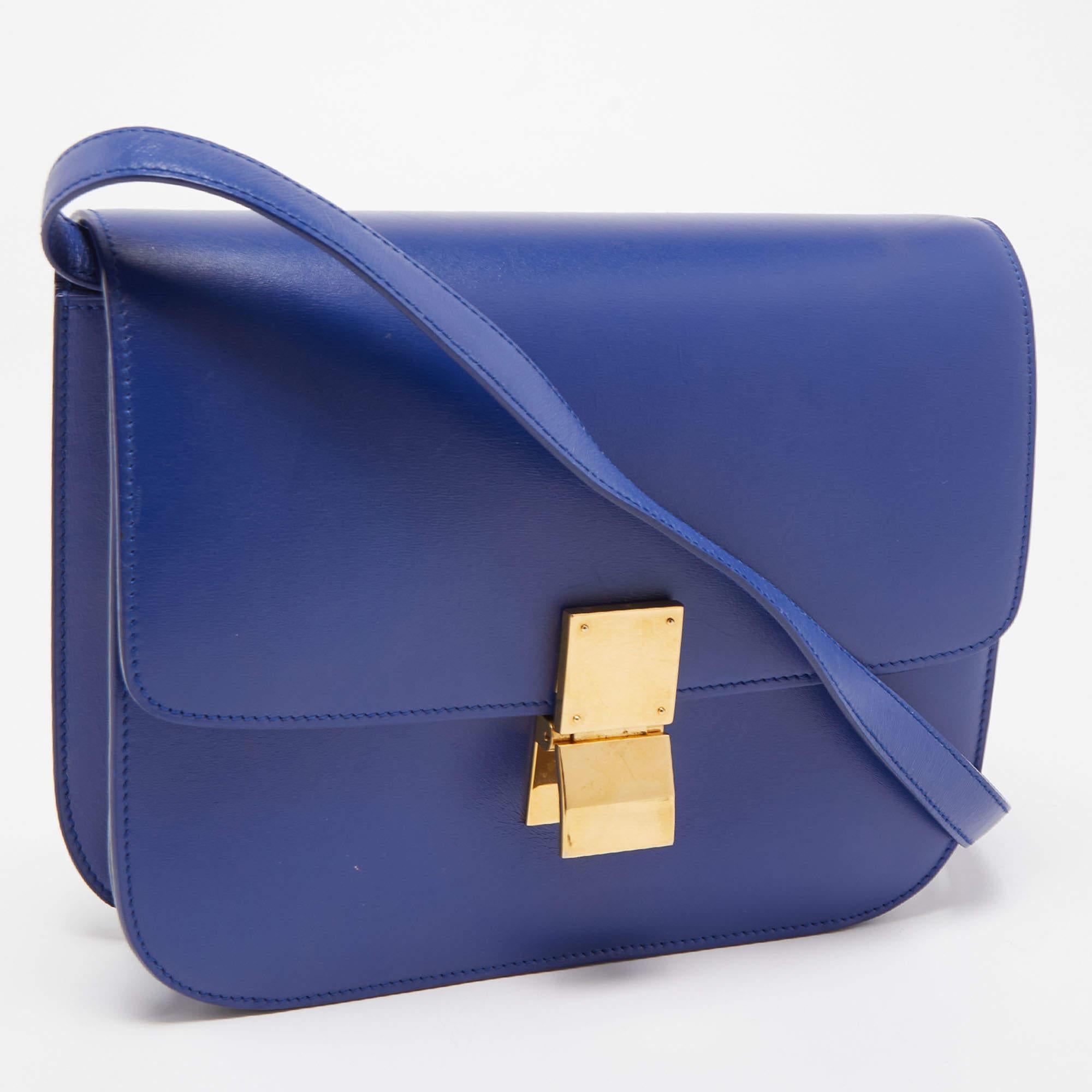 Women's Celine Blue Leather Medium Classic Box Shoulder Bag