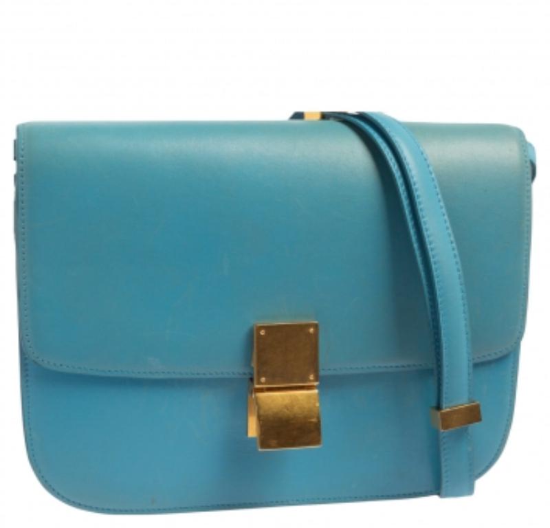 Celine Blue Leather Medium Classic Box Shoulder Bag 2