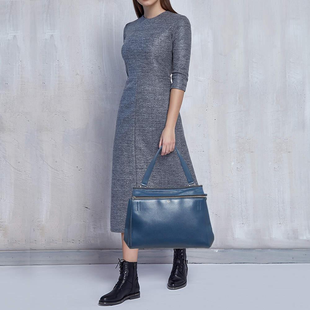 Celine Blue Leather Medium Edge Top Handle Bag In Good Condition In Dubai, Al Qouz 2