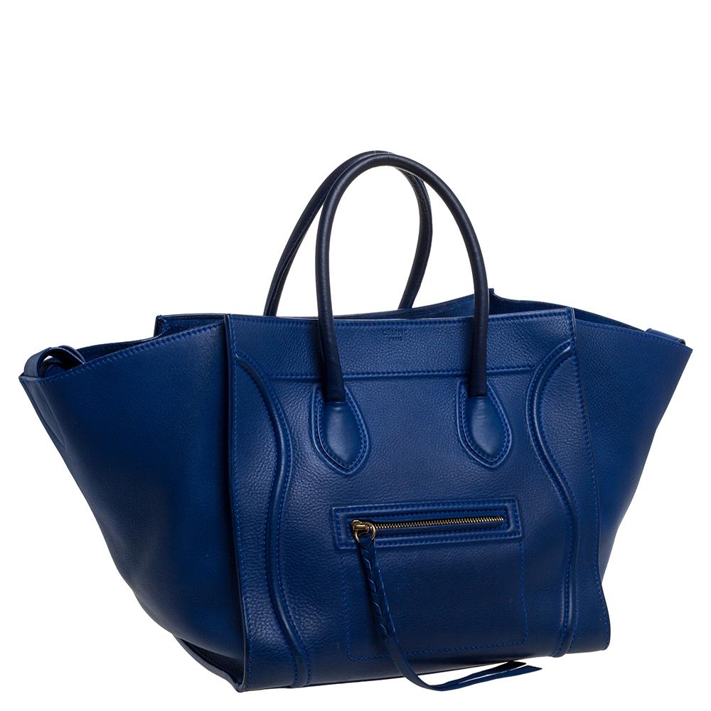 Women's Celine Blue Leather Medium Phantom Luggage Tote